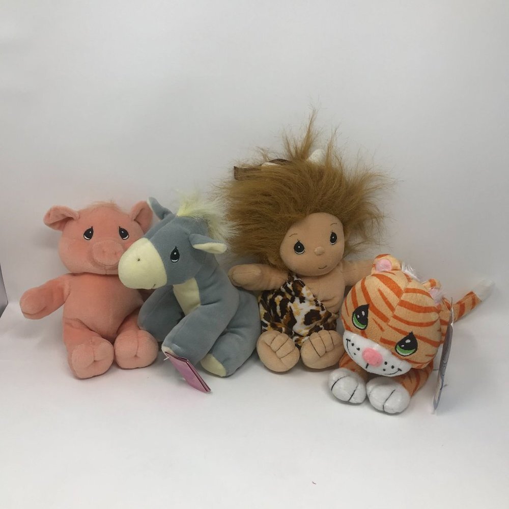 Lot of Precious Moments Tender Tails Pig Caveman Donkey and Tiger Plush Beanies